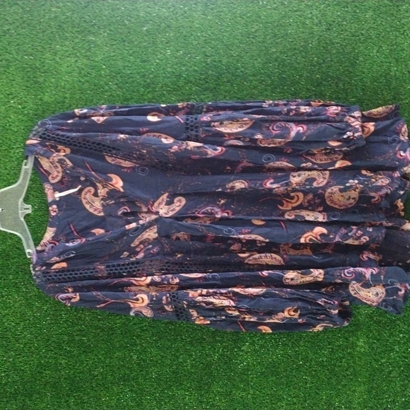 Free people navy blue paisley long sleeve - Picture 3 of 4